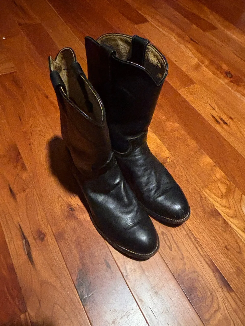 Men's Justin 3133 Black Leather Mid-Calf Roper Boots